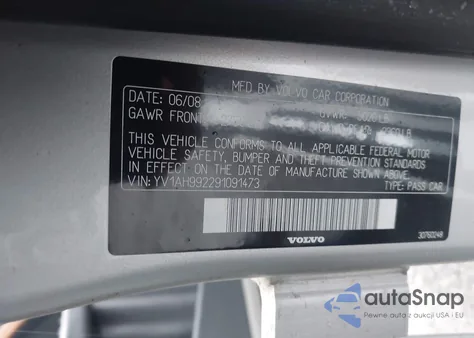 2009 Volvo S80 T6 z USA, uszkodzony, nr VIN YV1AH992291091473